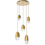 Pebble Multi Light Pendant - Gilded Brass / Clear Cast Glass
