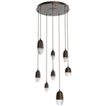 Pebble Multi Light Pendant - Flat Bronze / Clear Cast Glass