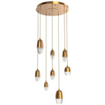 Pebble Multi Light Pendant - Novel Brass / Clear Cast Glass