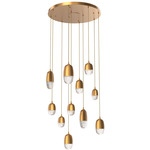 Pebble Multi Light Pendant - Novel Brass / Clear Cast Glass