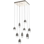 Pebble Square Multi Light Pendant - Beige Silver / Clear Cast Glass