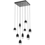 Pebble Square Multi Light Pendant - Matte Black / Clear Cast Glass