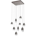 Pebble Square Multi Light Pendant - Graphite / Clear Cast Glass