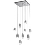 Pebble Square Multi Light Pendant - Classic Silver / Clear Cast Glass