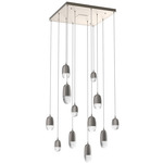 Pebble Square Multi Light Pendant - Beige Silver / Clear Cast Glass