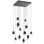 Pebble Square Multi Light Pendant - Matte Black / Clear Cast Glass