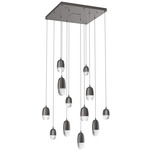 Pebble Square Multi Light Pendant - Graphite / Clear Cast Glass