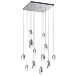 Pebble Square Multi Light Pendant - Classic Silver / Clear Cast Glass