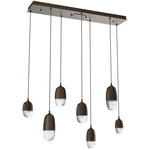 Pebble Linear Multi Light Pendant - Flat Bronze / Clear Cast Glass