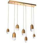 Pebble Linear Multi Light Pendant - Novel Brass / Clear Cast Glass