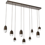 Pebble Linear Multi Light Pendant - Flat Bronze / Clear Cast Glass