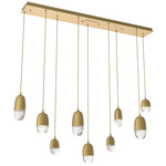 Pebble Linear Multi Light Pendant - Gilded Brass / Clear Cast Glass