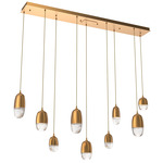 Pebble Linear Multi Light Pendant - Novel Brass / Clear Cast Glass