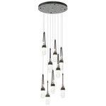 Link Round Multi Light Pendant - Black / Clear with White Threading