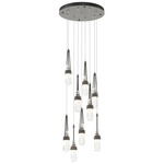 Link Round Multi Light Pendant - Natural Iron / Clear w/White Threading
