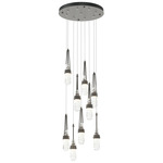 Link Round Multi Light Pendant - Natural Iron / Clear with White Threading