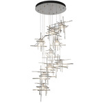 Tura Round Multi Light Pendant - Sterling / Cast Glass