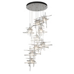 Tura Round Multi Light Pendant - Sterling / Cast Glass