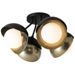 Brooklyn Double Shade 4LT Semi Flush Light - Black / Modern Brass