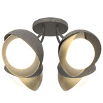 Brooklyn Double Shade 4LT Semi Flush Light - Natural Iron / Modern Brass