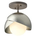 Brooklyn Double Shade Semi Flush Light - Dark Smoke / Sterling