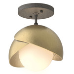 Brooklyn Double Shade Semi Flush Light - Natural Iron / Modern Brass