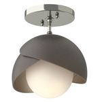 Brooklyn Double Shade Semi Flush Light - Sterling / Dark Smoke