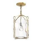 Bow Tall Semi Flush Ceiling Light - Modern Brass / Water Glass