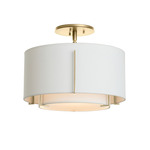 Exos Double Shade Semi Flush Ceiling Light - Modern Brass / Natural Anna