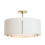 Exos Double Shade Semi Flush Ceiling Light - Modern Brass / Natural Anna