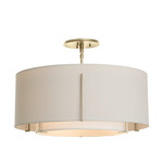 Exos Double Shade Semi Flush Ceiling Light - Modern Brass / Flax