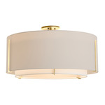 Exos Double Shade Semi Flush Ceiling Light - Modern Brass / Flax