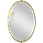 Beveled Oval Mirror with Leaf - Modern Brass / Mirror