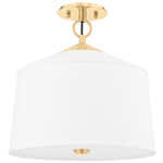 White Plains Semi Flush Ceiling Light - Aged Brass / White