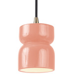 Ceramic Short Hourglass Pendant - Antique Brass / Gloss Blush