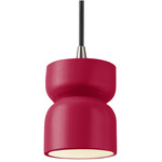 Ceramic Short Hourglass Pendant - Brushed Nickel / Cerise