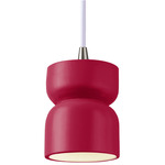 Ceramic Short Hourglass Pendant - Brushed Nickel / Cerise