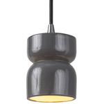 Ceramic Short Hourglass Pendant - Polished Chrome / Gloss Grey