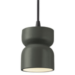 Ceramic Short Hourglass Pendant - Matte Black / Pewter Green