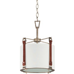 Sausalito Pendant - Weathered Zinc/Brown Suede / Off White