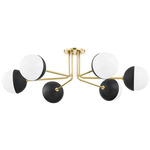 Renee Semi Flush Ceiling Light - Aged Brass / Black / Opal