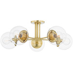 Meadow Semi Flush Ceiling Light - Aged Brass / Clear