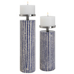 Havana Candleholders Set of 2 - Polished Nickel / Blue