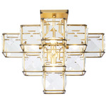 Cubic Semi Flush Ceiling Light - Gold / Crystal