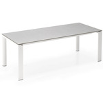 Dorian Extendable Dining Table - Matte Optic White Metal Legs/ Frame / Piasentina Stone Melamine Top/ Leaf