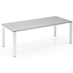 Dorian Extendable Dining Table - Matte Optic White Metal Legs & Frame / Piasentina Stone Melamine Top & Leaf