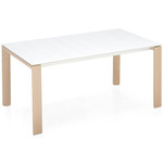 Dorian Extendable Dining Table - Beech Legs/ Matte Optic White Metal Frame / Materico White Melamine Top/ Leaf