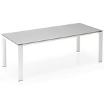 Dorian Extendable Dining Table - Matte Optic White Metal Legs/ Frame / Piasentina Stone Melamine Top/ Leaf