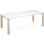 Dorian Extendable Dining Table - Beech Legs/ Matte Optic White Metal Frame / Materico White Melamine Top/ Leaf