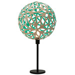 Floral Table Lamp - Bamboo Exterior / Aqua Interior